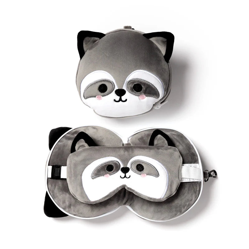 Raccoon Travel Pillow with Eye Mask