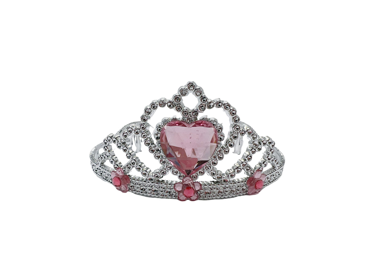 Silver Tiara with Heart and Flowers
